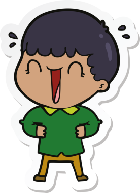 Bir insan tarafından çizilmiş, gülen bir karikatürcünün çıkartması.