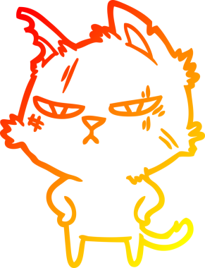 Bir insan tarafından çizilmiş sert bir çizgi film kedisinin sıcak çizgi çizimi