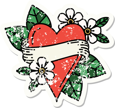 Bir insan tarafından çizilmiş geleneksel bir kalp ve bayrak stili dövmesi.