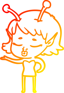 Bir insan tarafından çizilmiş sevimli bir uzaylı kız çizgi filmi.