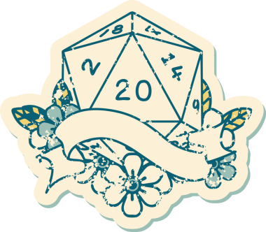 Retro Dövme Biçimi Doğal 20 D20 zar bir insan tarafından çizildi