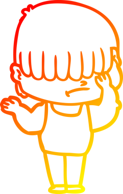 Bir insan tarafından çizilmiş dağınık saçlı bir çizgi film çocuğunun sıcak çizgi çizimi.