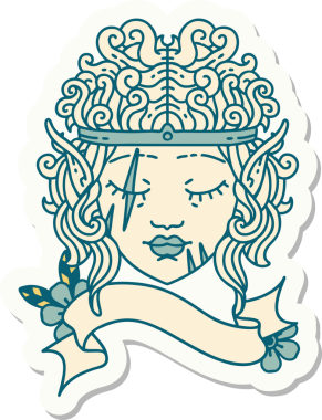 Bir insan tarafından çizilmiş barbar bir elf karakterinin çıkartması.