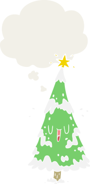 Düşünce baloncuğu insan tarafından çizilmiş bir karikatür noel ağacı.