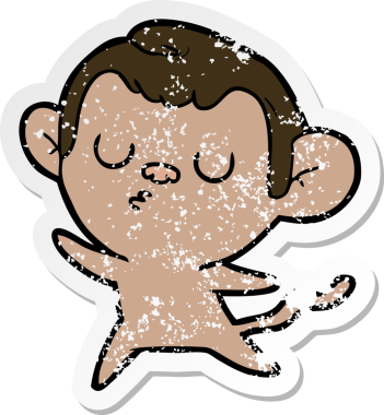 Bir insan tarafından çizilmiş karikatür maymununun sıkıntılı çıkartması