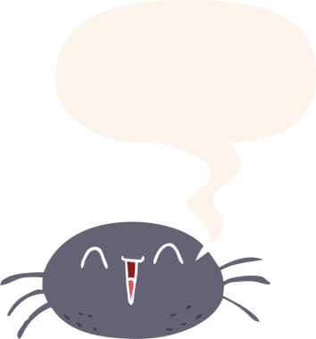 Bir insan tarafından çizilmiş eski tarz konuşma baloncuklu cadılar bayramı örümceği çizgi filmi.