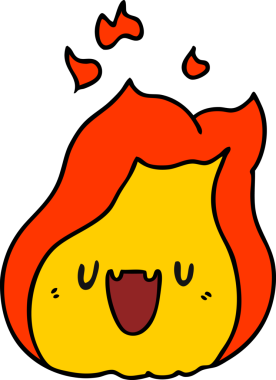 Çizgi film illüstrasyonu Kawaii Bir insan tarafından çizilmiş sevimli ateş alevi