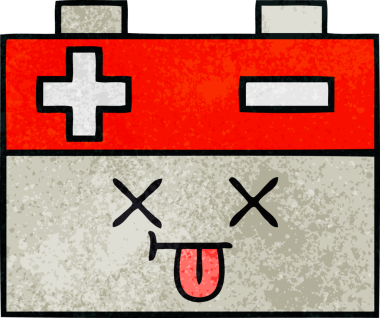 Bir insan tarafından çizilmiş bir araba aküsünün retro grunge desen karikatürü