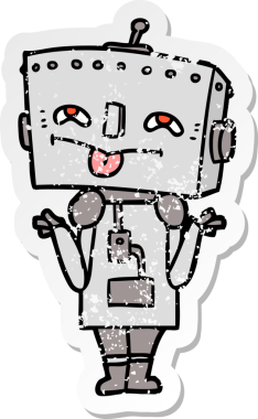 Bir insan tarafından çizilmiş karikatür robotunun sıkıntılı çıkartması.