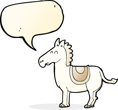 Bir insan tarafından çizilmiş konuşma balonu olan çizgi film eşeği.