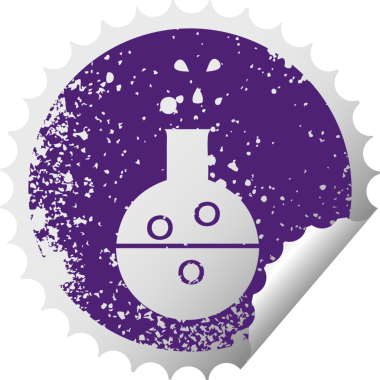 Bir insan tarafından çizilmiş bir kimya tüpünün çizilmiş dairesel soyma etiketi.