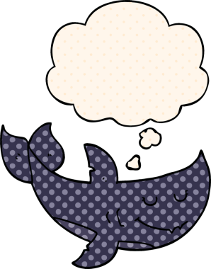 Çizgi roman tarzında bir insan tarafından çizilmiş düşünce baloncuğu olan çizgi film köpekbalığı.