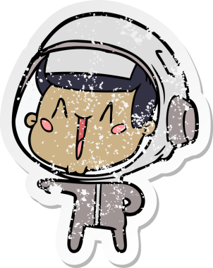 Bir insan tarafından çizilmiş mutlu bir astronotun sıkıntılı çıkartması.