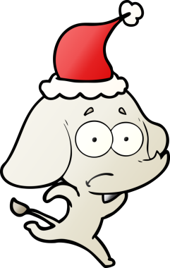 Bir insan tarafından çizilmiş Noel Baba şapkasıyla kaçan belirsiz bir filin gradyan çizimi.