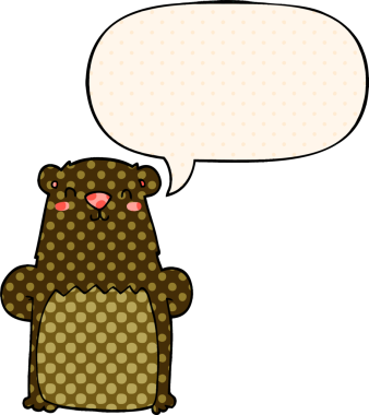 Bir insan tarafından çizilmiş çizgi roman tarzında konuşma balonu olan çizgi film ayısı.