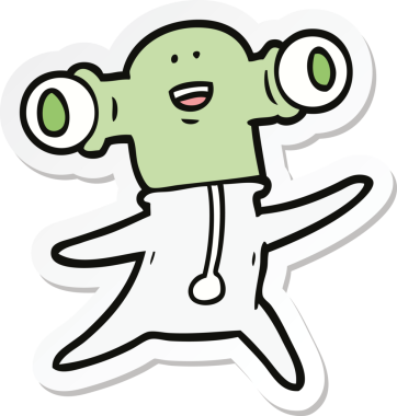 Bir insan tarafından çizilmiş dost canlısı bir uzaylı çizgi film çıkartması.