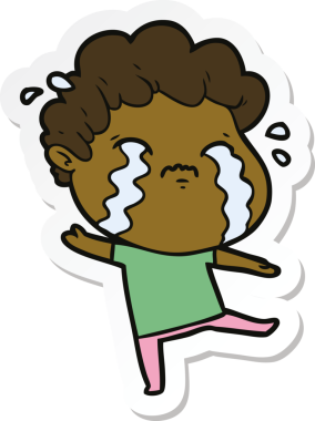 Bir insan tarafından çizilmiş, ağlayan bir çizgi film karakterinin çıkartması.