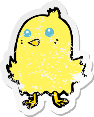 Bir insan tarafından çizilmiş karikatür kuşunun gerilmiş çıkartması.