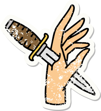 İnsan eliyle çizilmiş geleneksel bir hançer stili dövmesi var.