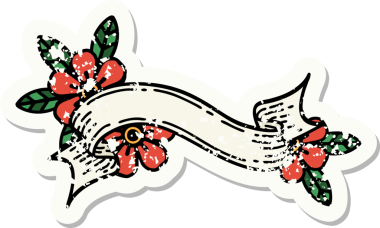 Geleneksel bir pankart stili ve bir insan tarafından çizilmiş çiçek dövmesi.