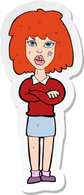 Bir insan tarafından çizilmiş kolları olan sert bir kadının çıkartması.