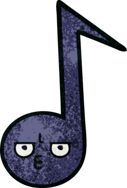 Bir insan tarafından çizilmiş müzikal notanın retro grunge desen karikatürü