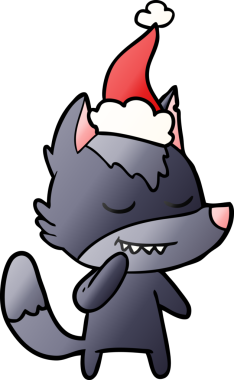 Bir insan tarafından çizilmiş Noel Baba şapkası giymiş bir kurdun gradyan çizimi.