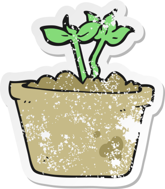 Bir insanın çizdiği filizlenme bitkisinin gerilemiş retro yapıştırması.