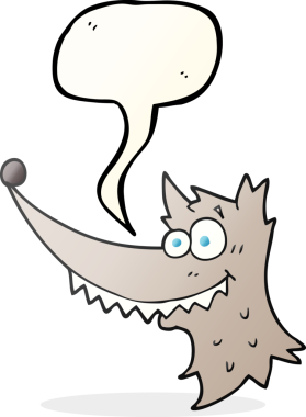 Bir insan tarafından çizilmiş serbest konuşma balonu karikatür kurt kafası.