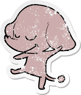 Bir insan tarafından çizilmiş gülümseyen bir filin sıkıntılı çıkartması.