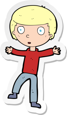 Çizgi film çıkartması bir insan tarafından çizilmiş ürkmüş bir çocuk.