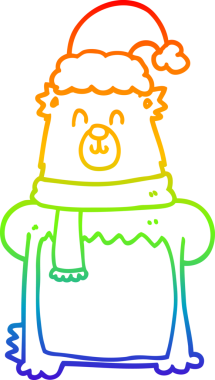 Gökkuşağı gradyan çizgisi bir insan tarafından çizilmiş Noel şapkası giyen bir ayının çizimi