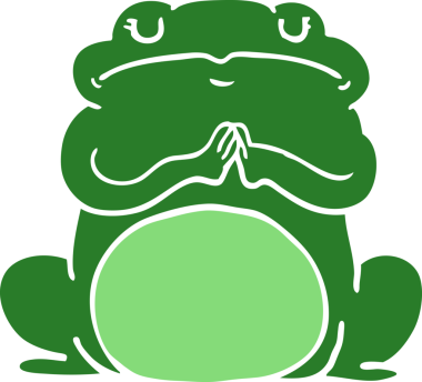 Düz renkli karikatür. Kibirli kurbağa insan tarafından çizilmiş.