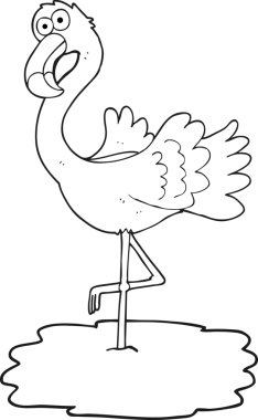 Bir insan tarafından çizilmiş siyah beyaz flamingo.