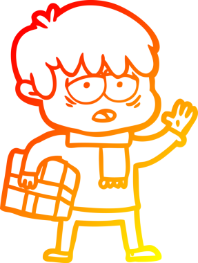 Bir insan tarafından çizilmiş, bitkin bir çocuğun sıcak çizgi çizimi.