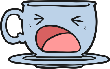 Bir insan tarafından çizilmiş çay fincanı diye bağıran çizgi film.