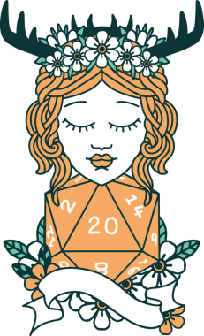 Retro Dövme Tarzı İnsan Druid Bir insan tarafından çizilmiş doğal yirmi zar ile