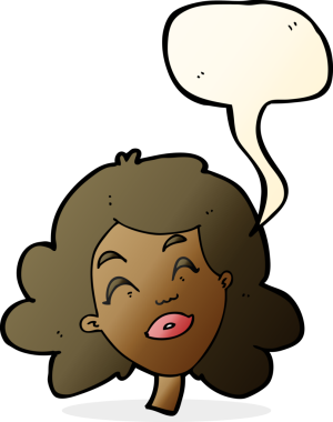 Bir insan tarafından çizilmiş konuşma balonlu mutlu kadın yüzü.