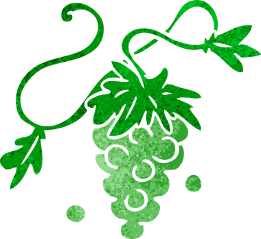 Bir insan tarafından asma üzümlerin üzerine çizilmiş eski çizgi film karikatürü.