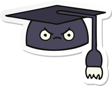 Bir insan tarafından çizilmiş şirin bir çizgi film mezuniyet şapkasının çıkartması.