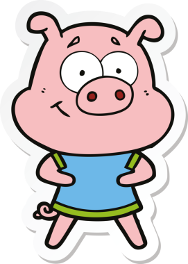 Bir insan tarafından çizilmiş mutlu çizgi film domuzu çıkartması.