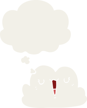 Düşünce baloncuğu olan sevimli çizgi film bulutu bir insan tarafından çizilmiş.