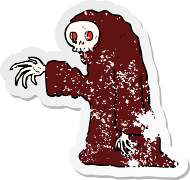 Bir insan tarafından çizilmiş ürkütücü bir cadılar bayramı kostümünün gerici, sıkıntılı çıkartması.