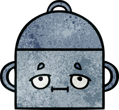 Bir insan tarafından çizilmiş yemek tenceresinin retro grunge desenli karikatürü