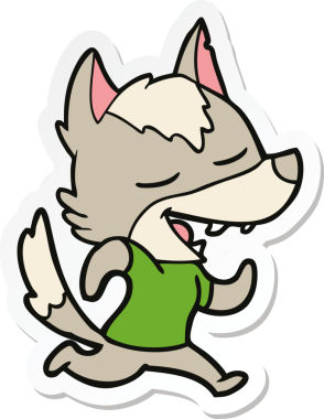 Bir insan tarafından çizilmiş bir karikatür koşu kurdunun çıkartması.