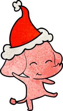 Bir insanın çizdiği Noel Baba şapkasıyla dans eden bir filin çizilmiş güzel el resmi.