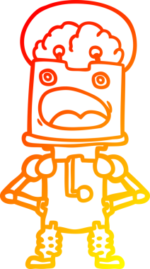 Bir insan tarafından çizilen çizgi film robotunun sıcak çizgi çizimi