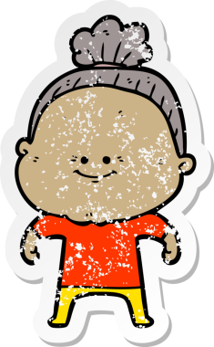 Bir insan tarafından çizilmiş mutlu, yaşlı bir kadının sıkıntılı çıkartması.