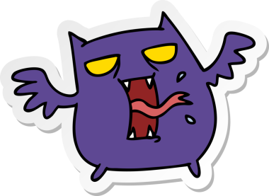 Bir insan tarafından çizilmiş sevimli korkutucu kawaii yarasasının serbest sticker karikatürü.