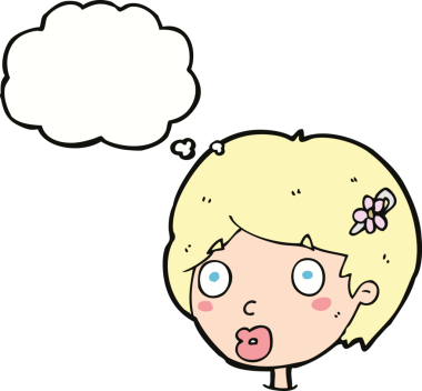 Bir insan tarafından çizilmiş düşünce baloncuğuyla kadın yüzünü şaşırtan çizgi film.